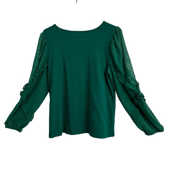 Loft Womens SZ L Green Sleeve Sheer Polka Dot Ruffle Sleeves Forest Fairycore - Picture 3 of 8